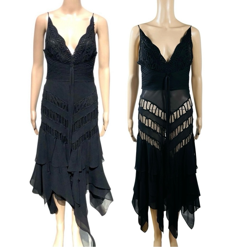 Nina Austin black dress with layered chiffon, crochet with or without liningSz s